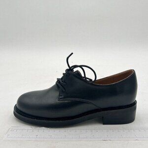 Women Leather Classic Lace up Flat Oxford Low Heel Round Toe Casual Dress Pump